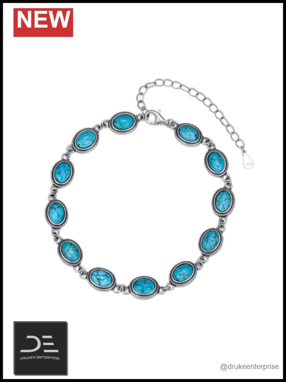 Genuine Turquoise Bracelet 925 Sterling Silver Adjustable Link Jewelry